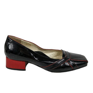 Taryn Rose Heels EUR 36 Black Patent Leather Red Stacked Heel Slip On Pumps